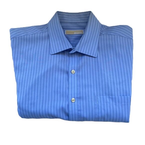 BOGO 50%OFF Michael Kors Cotton Shirt Mens XL Blue Striped Long Sleeve Designer - Picture 2 of 10